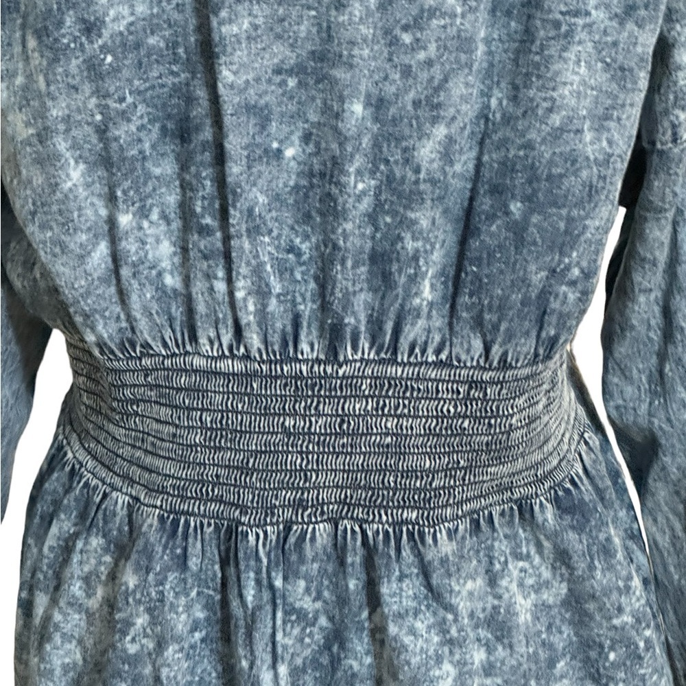 THRILL JEANS Acid Wash Denim Mini Dress Long Sleeve L Vintage Y2K 90’s Festival - Picture 5 of 7